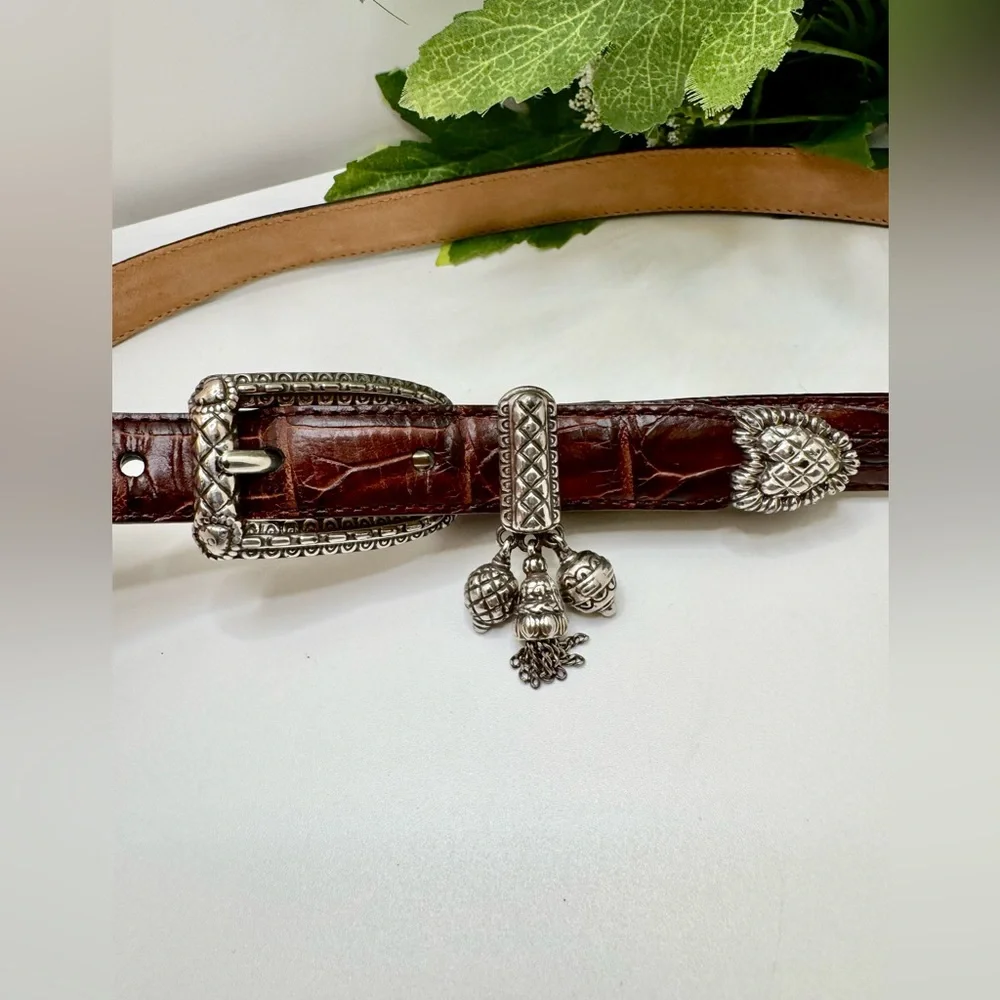 Vintage Brighton Women's  Brown Leather Belt Embelishments
